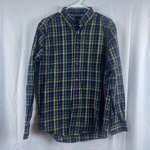 Tommy Hilfiger Classic Fit Men's Size Medium Button Down Navy Green‎ Plaid